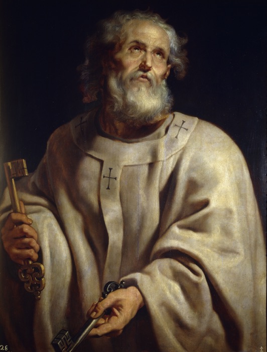 Saint Peter as Pope, holding the keys, by Peter Paul Rubens (Prado, public domain)