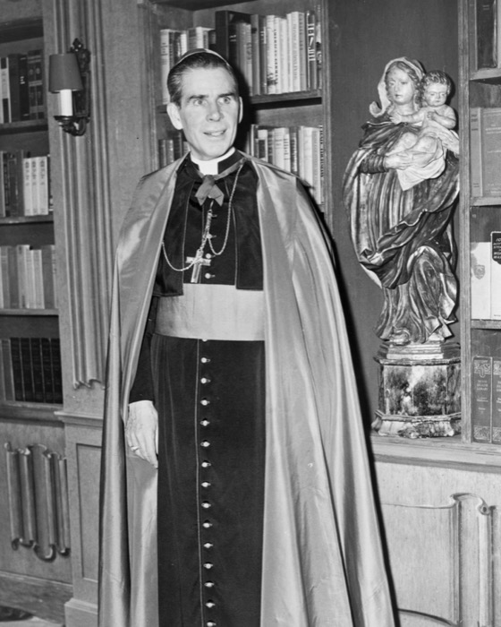 Fulton J. Sheen on a television set, 1952 (Library of Congress, public domain)